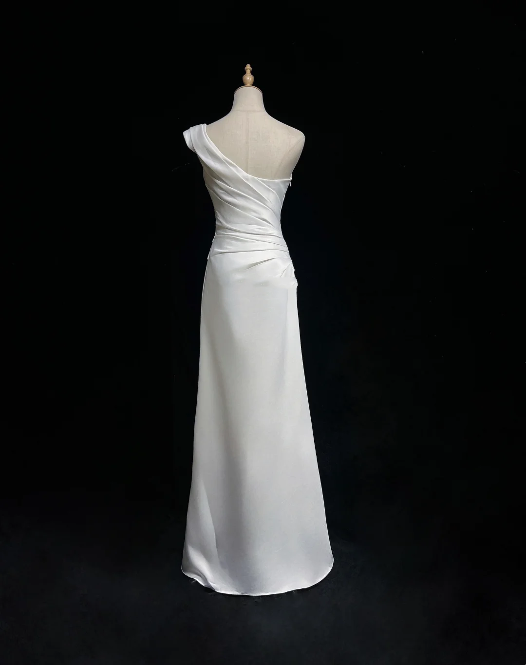 Vestido de novia retro de los años 50 y 40, corte A, un hombro, satén blanco, largo, DH571