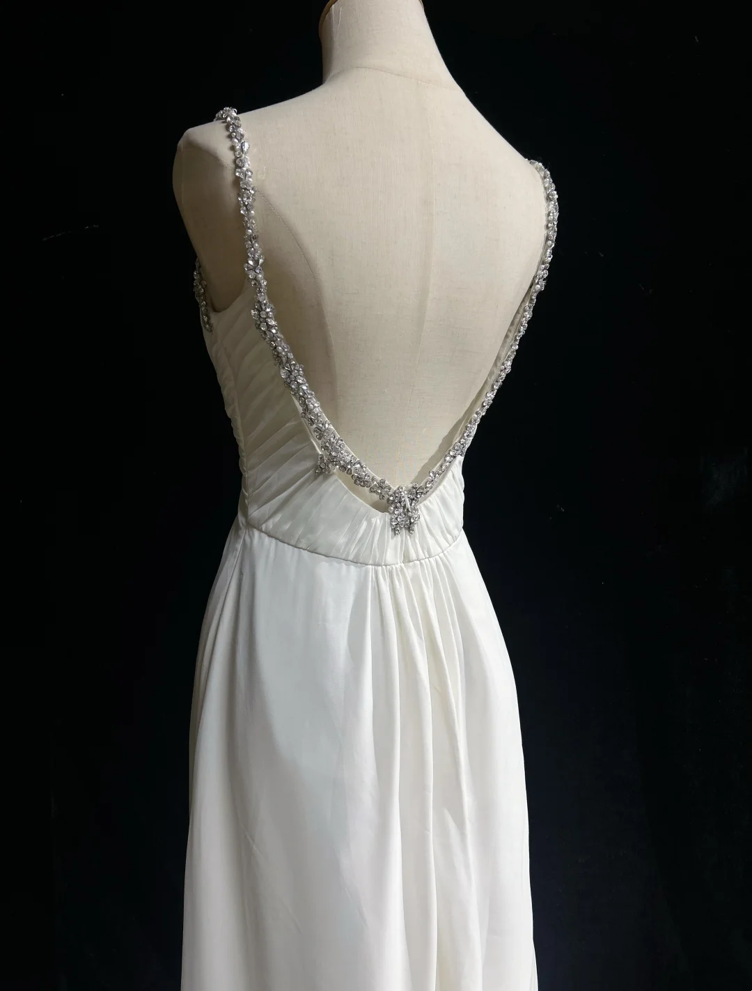 Vestido de novia retro de los años 50 y 40, corte A, tirantes finos, gasa blanca, largo, DH572