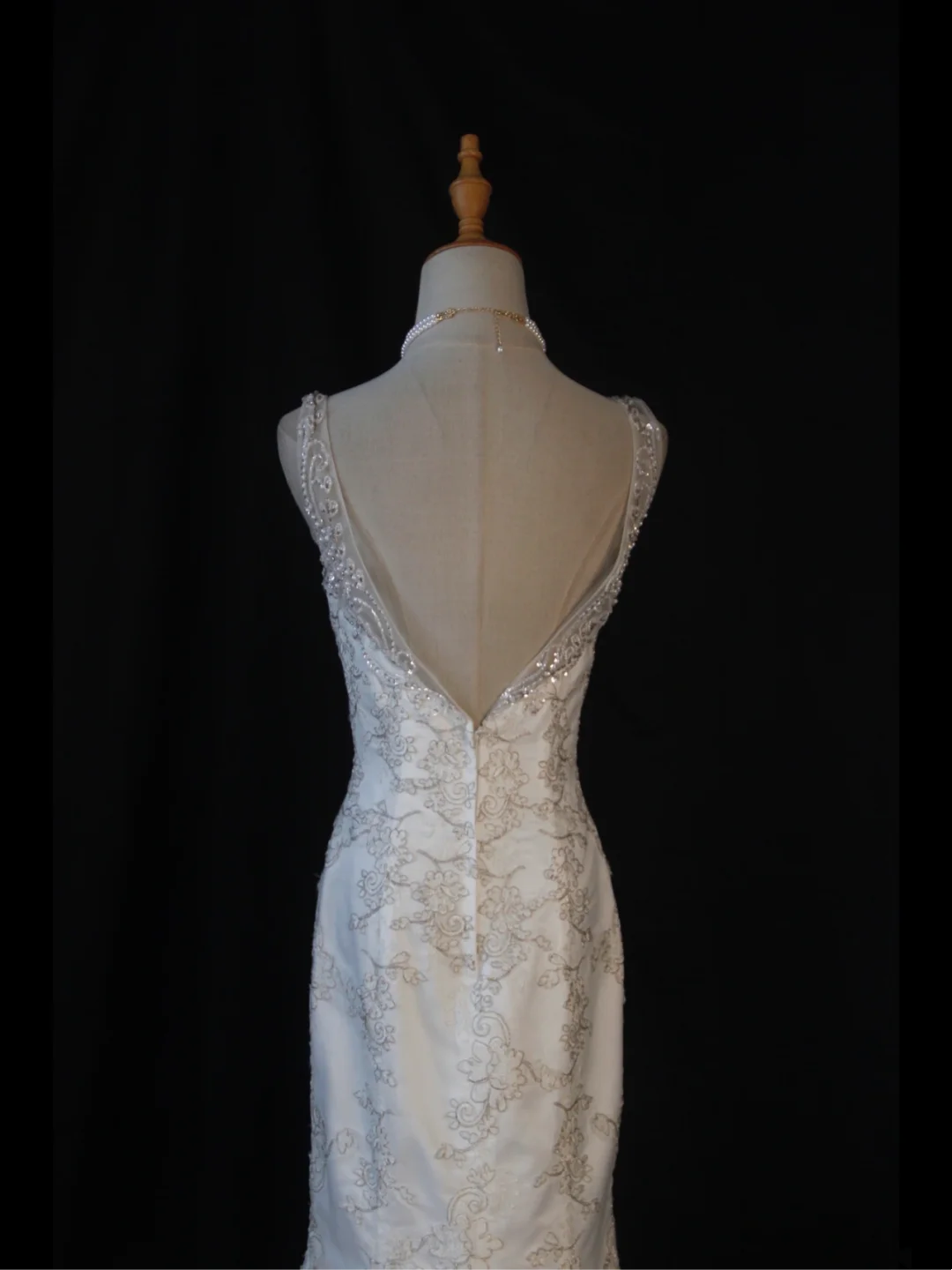 Vestido de novia vintage de los años 70, corte sirena, escote en V, encaje blanco, largo, elegante, DH578