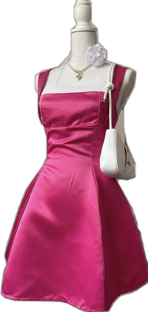 Cute A line Square Neck Sleeveless Hot Pink Short Formal 8th Grade Homecoming Dresses Summer Middle School Hoco Dress Homecoming Outfits DH586
