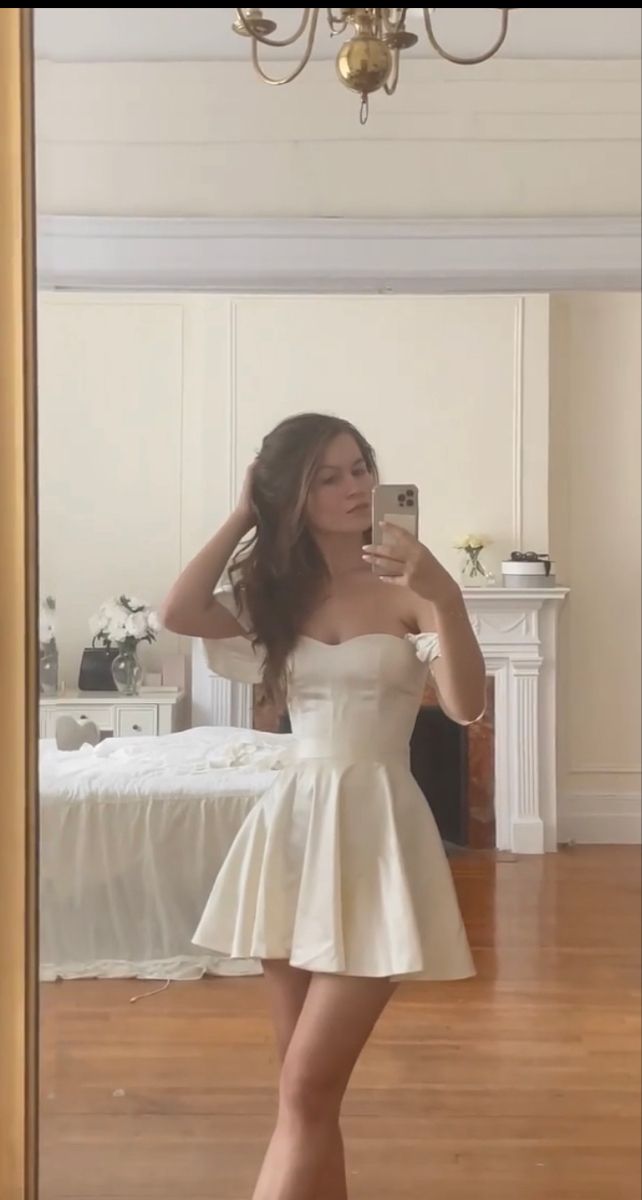 Cute A line Off The Shoulder Satin Formal 8th Grade Homecoming Dresses Summer Middle School Hoco Dress Homecoming Outfits DH591