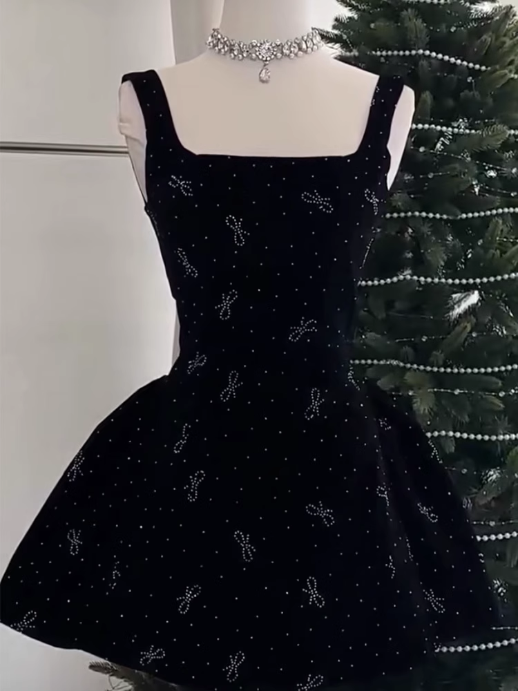Cute A line Square Neck Sleeveless Black Short Formal 8th Grade Homecoming Dresses Summer Middle School Hoco Dress Homecoming Outfits DH608