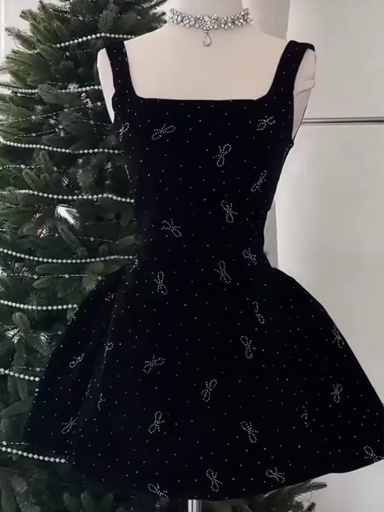 Cute A line Square Neck Sleeveless Black Short Formal 8th Grade Homecoming Dresses Summer Middle School Hoco Dress Homecoming Outfits DH608