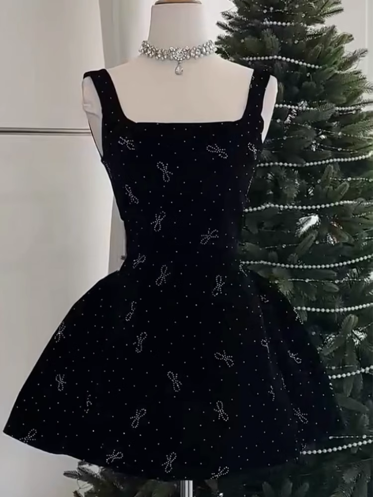 Cute A line Square Neck Sleeveless Black Short Formal 8th Grade Homecoming Dresses Summer Middle School Hoco Dress Homecoming Outfits DH608