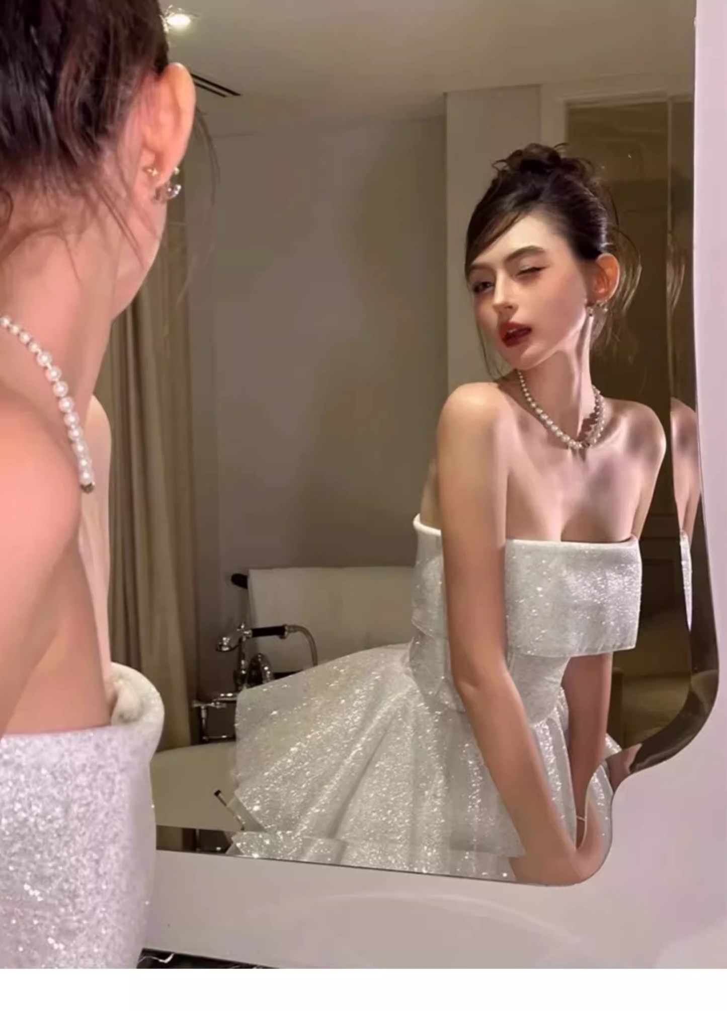 Simple Ball Gown Strapless White Sequin Homecoming Dress Summer Hoco Dresses Mini Cocktail Dress DH614