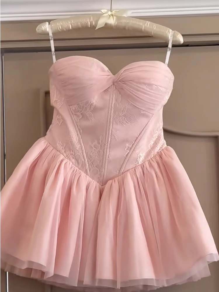 Pretty Ball Gown Sweetheart Tulle Pink Short Homecoming Dress Summer Middle School Formal 8th Grade Hoco Dresses Summer Homecoming Outfits DH637