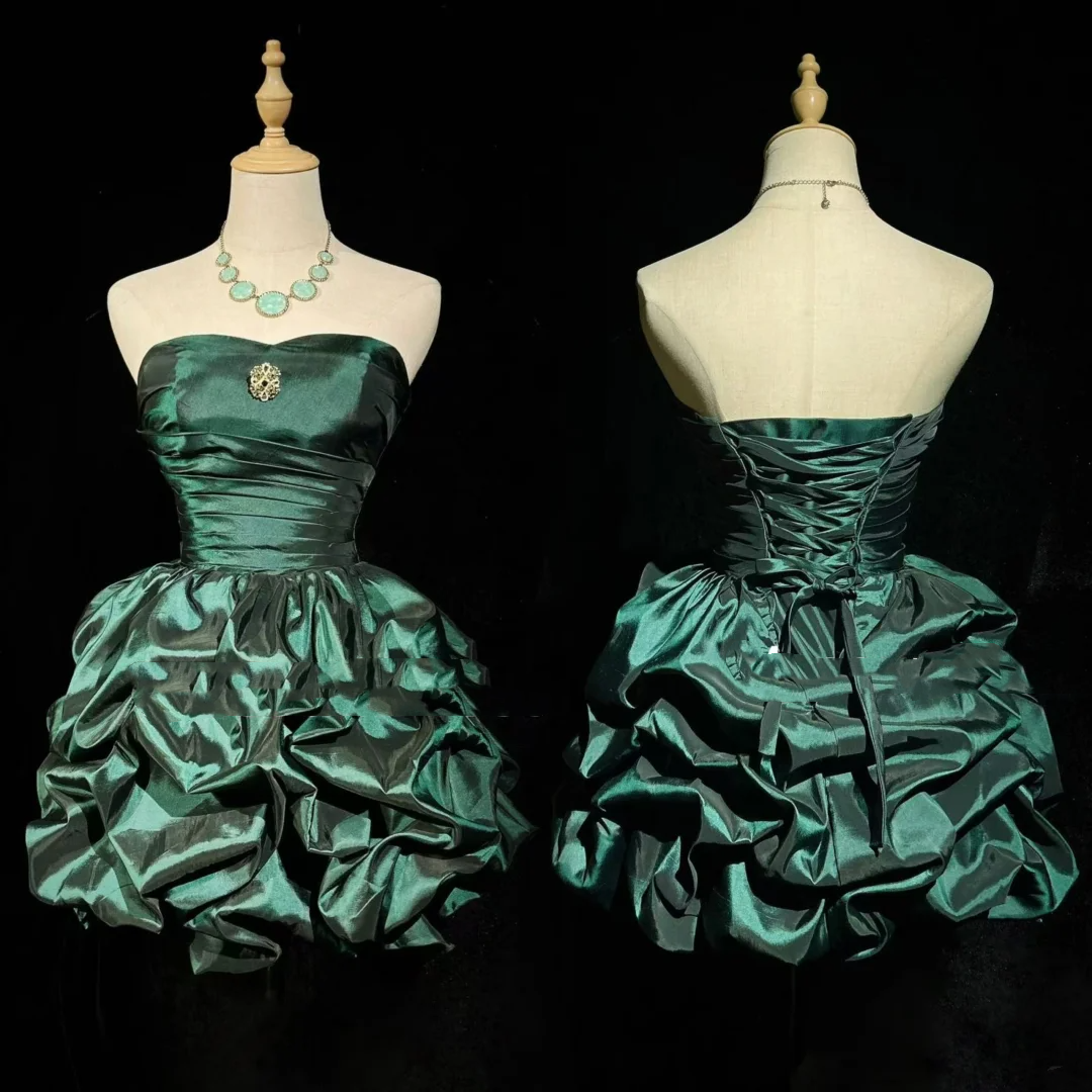 Vintage Ball Gown Sweetheart Taffeta Dark Green Sleeveless Mini Short Formal 8th Grade Homecoming Dresses Summer Middle School Hoco Dress Homecoming Outfits DH660