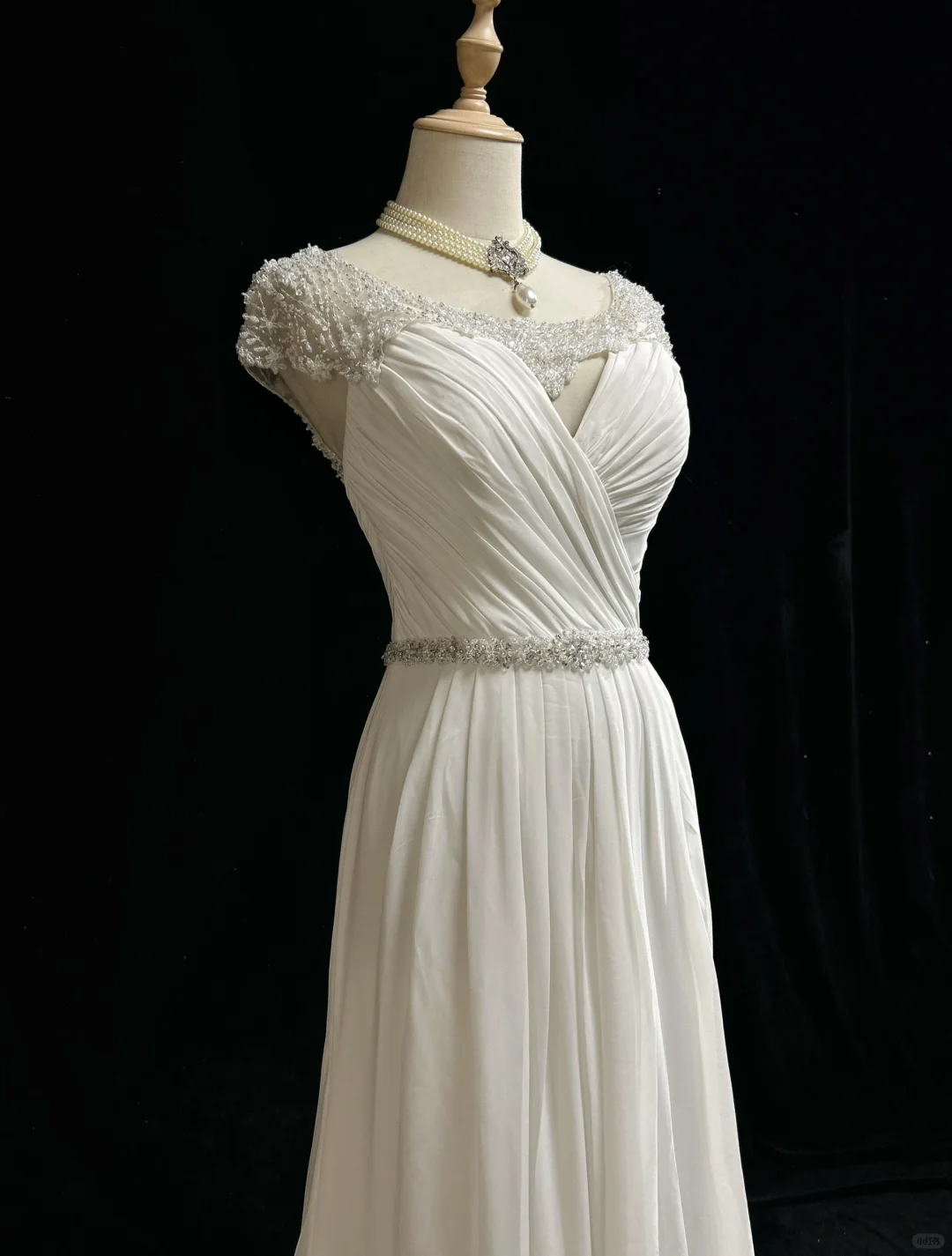 Vestidos de novia vintage de corte A, escote redondo, de gasa blanca, largos, años 40 y 50, elegantes, DH672