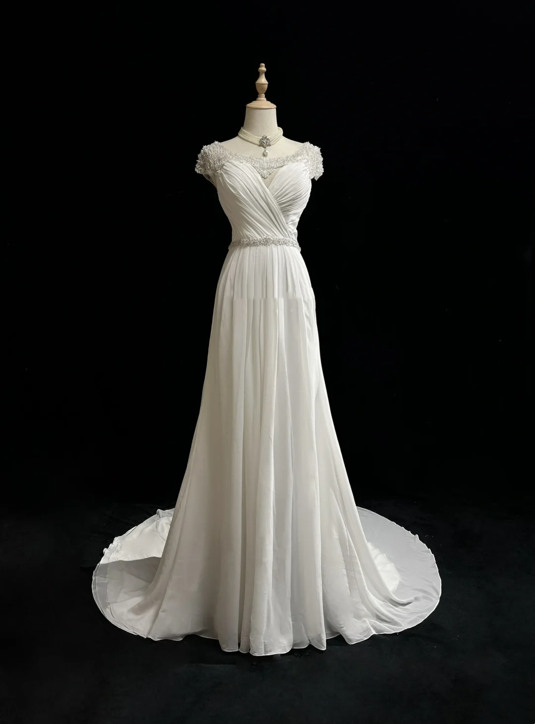 Vestidos de novia vintage de corte A, escote redondo, de gasa blanca, largos, años 40 y 50, elegantes, DH672