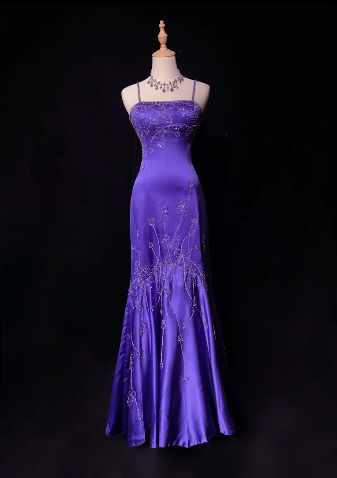 Elegante vestido de fiesta de sirena con tirantes finos, color uva, de satén, sin espalda, para verano, para 20 cumpleaños y 18 años, DH675