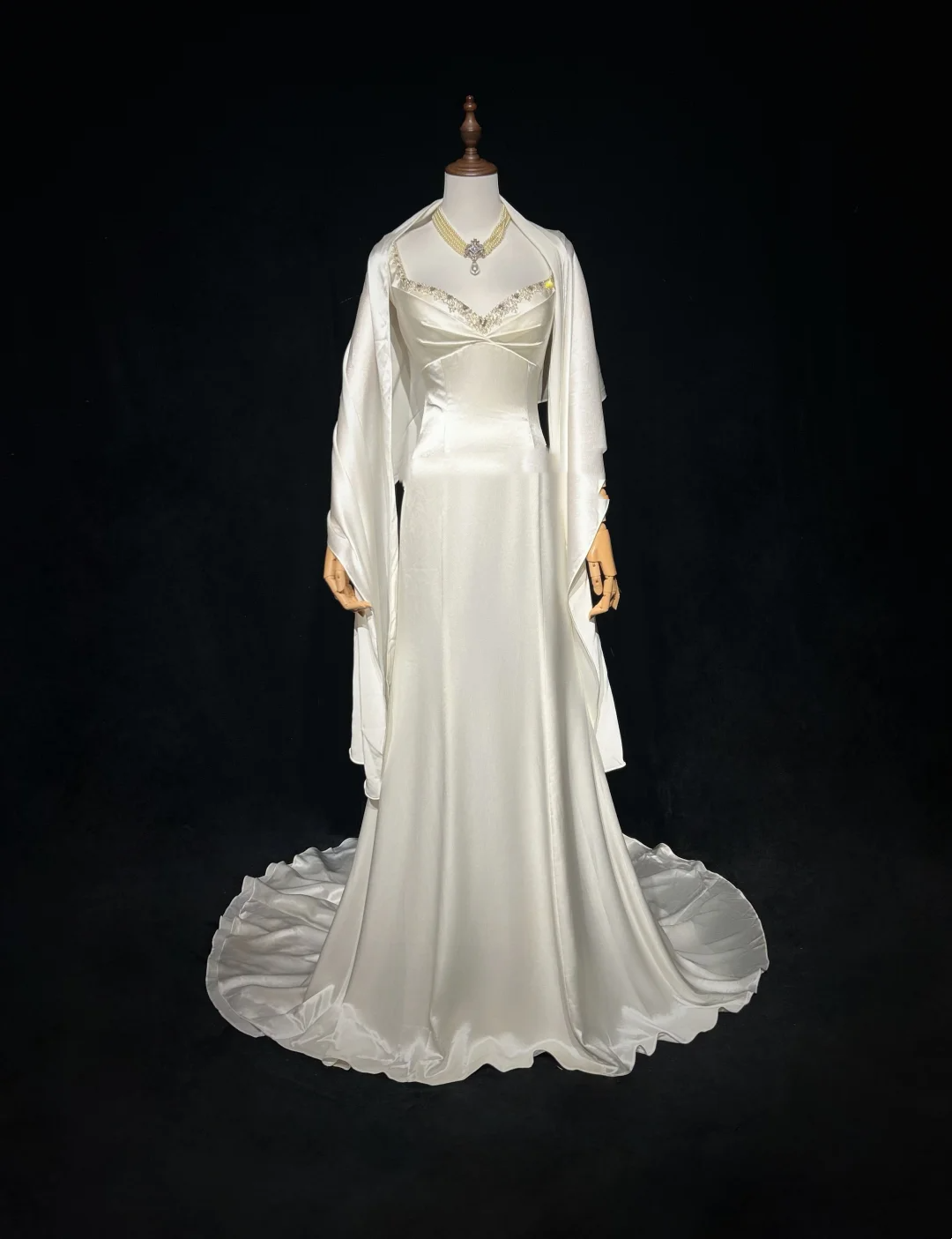 Vestidos de novia vintage de sirena con tirantes finos, satén blanco y cuentas, largos, años 40 y 50, elegantes vestidos de novia DH677