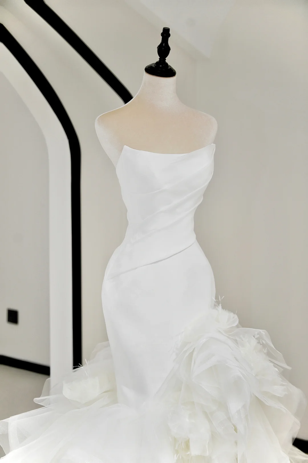 Vestido de novia único de sirena sin tirantes, de satén blanco, largo, elegante, DH734