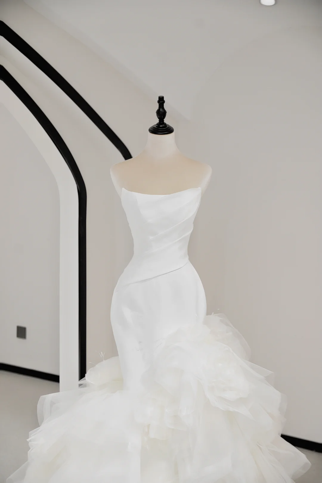 Vestido de novia único de sirena sin tirantes, de satén blanco, largo, elegante, DH734
