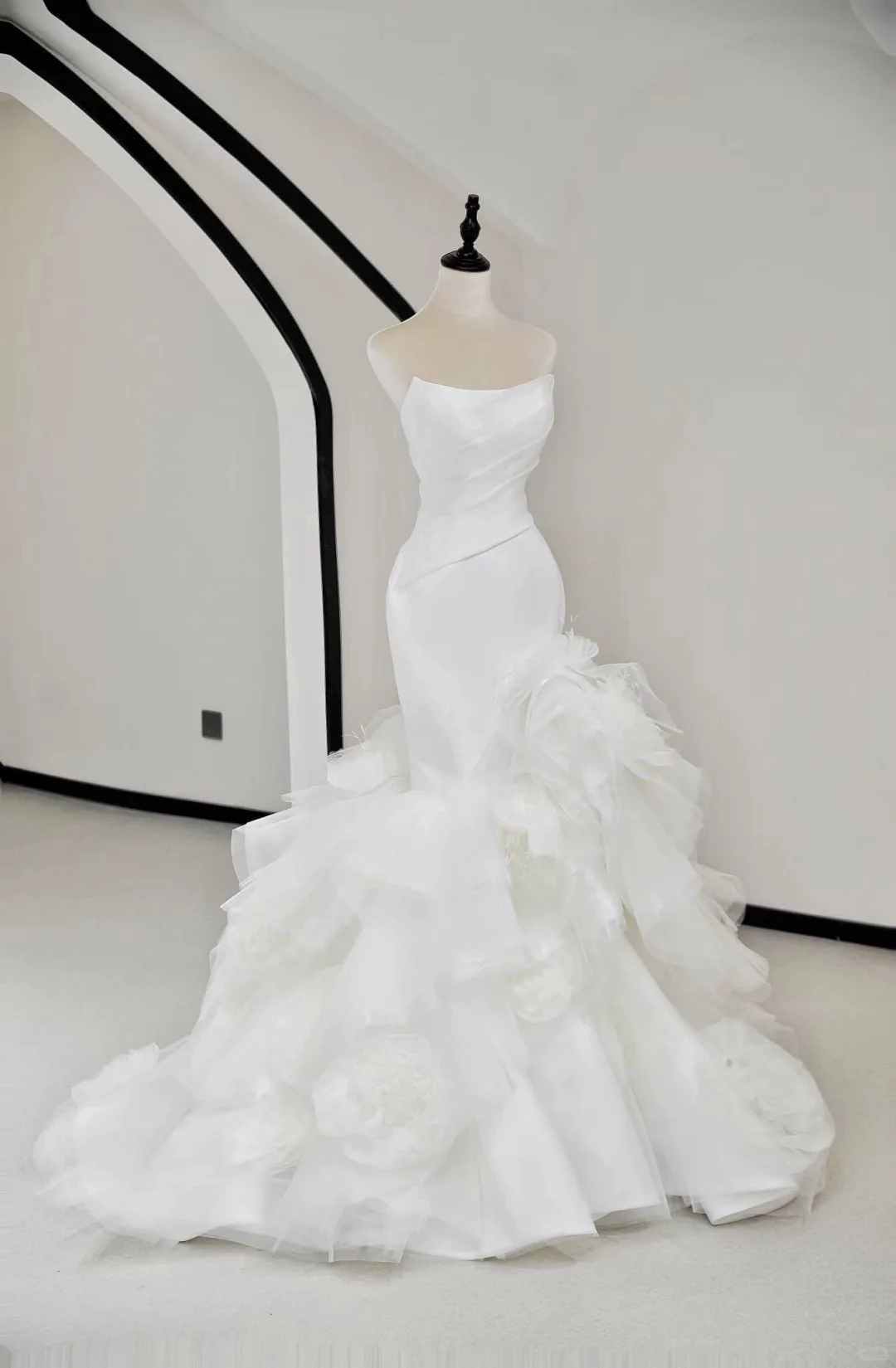 Vestido de novia único de sirena sin tirantes, de satén blanco, largo, elegante, DH734