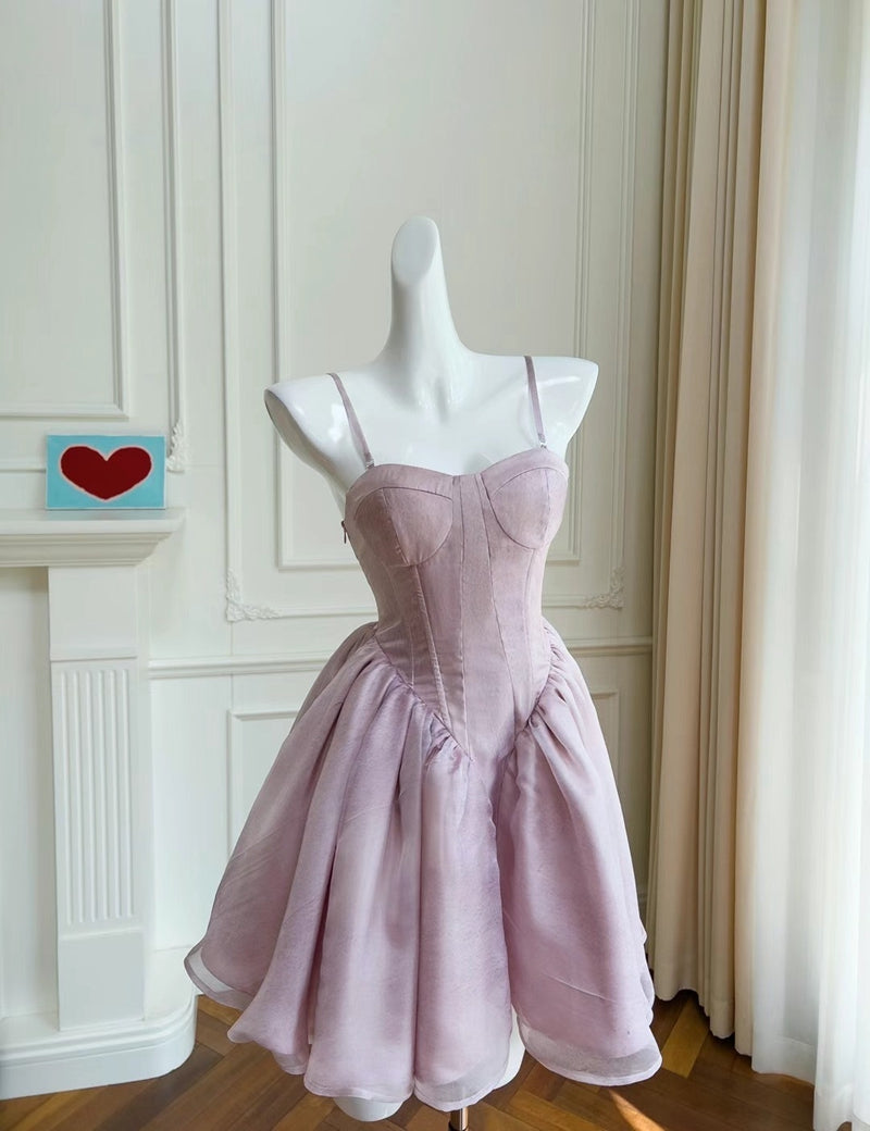Vestidos cortos elegantes de Hoco, corte A, tirantes, color lila, minivestido azul, vestidos formales para el regreso a casa de octavo grado, trajes de verano para la escuela secundaria DH73