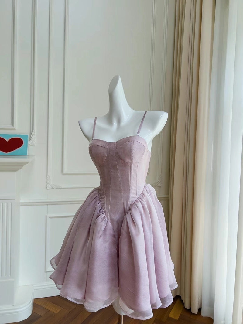Vestidos cortos elegantes de Hoco, corte A, tirantes, color lila, minivestido azul, vestidos formales para el regreso a casa de octavo grado, trajes de verano para la escuela secundaria DH73