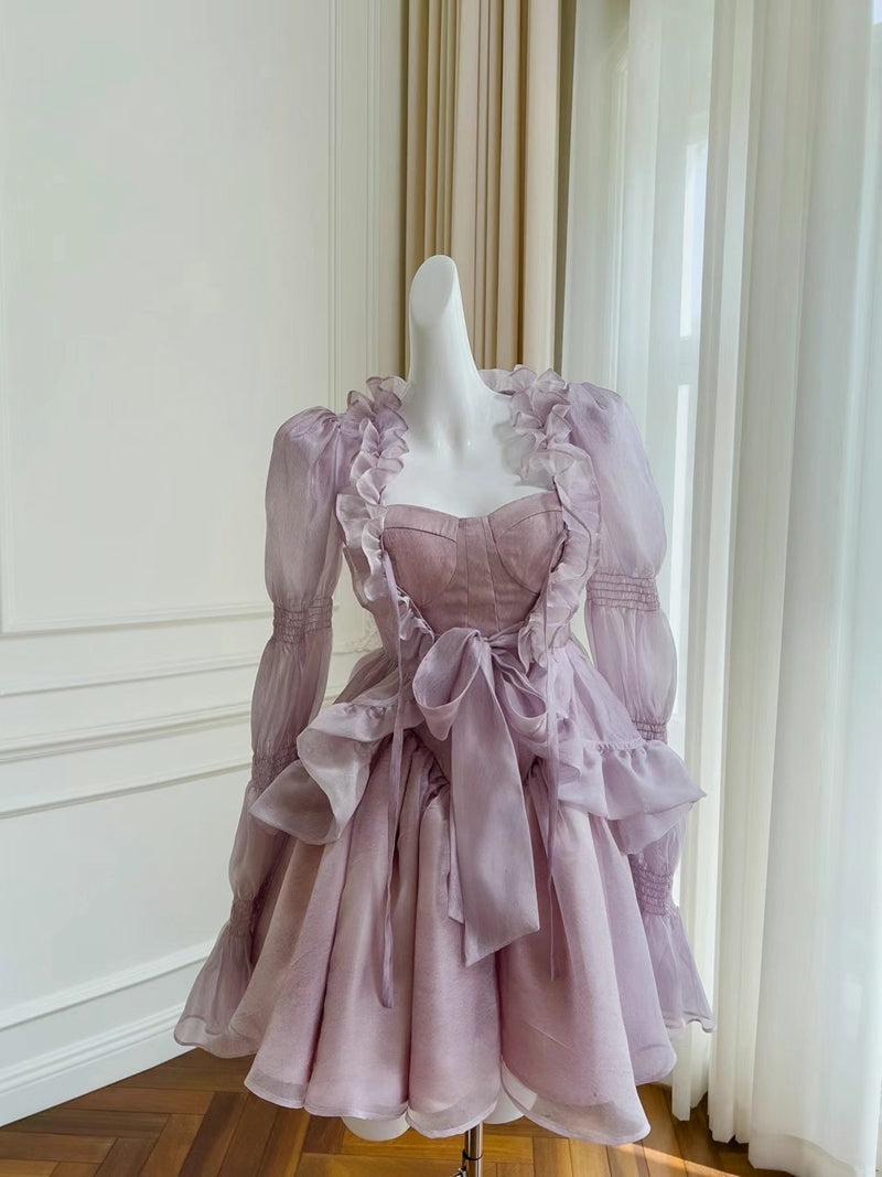 Vestidos cortos elegantes de Hoco, corte A, tirantes, color lila, minivestido azul, vestidos formales para el regreso a casa de octavo grado, trajes de verano para la escuela secundaria DH73