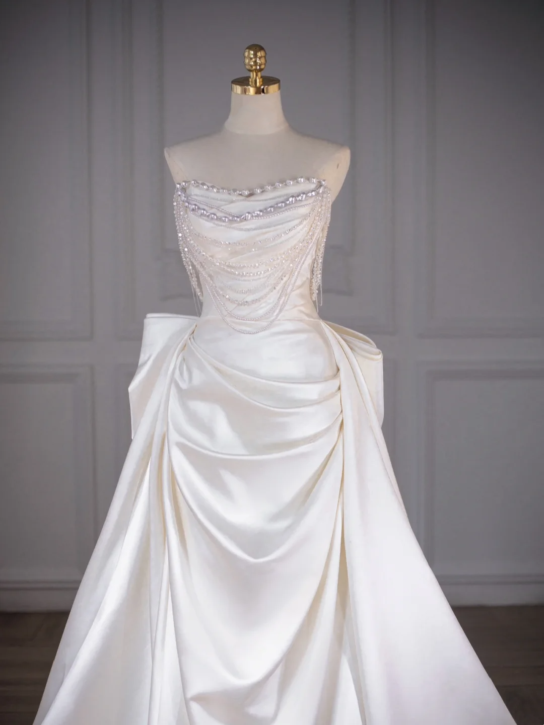 Vestido de novia clásico, corte en forma de corazón, satén, largo, blanco, elegante, DH749