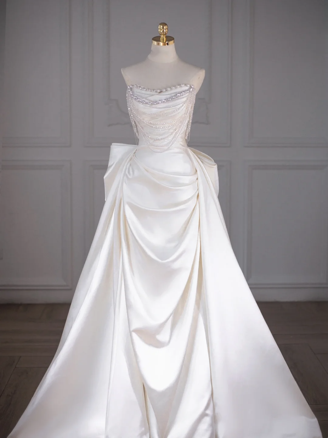 Vestido de novia clásico, corte en forma de corazón, satén, largo, blanco, elegante, DH749