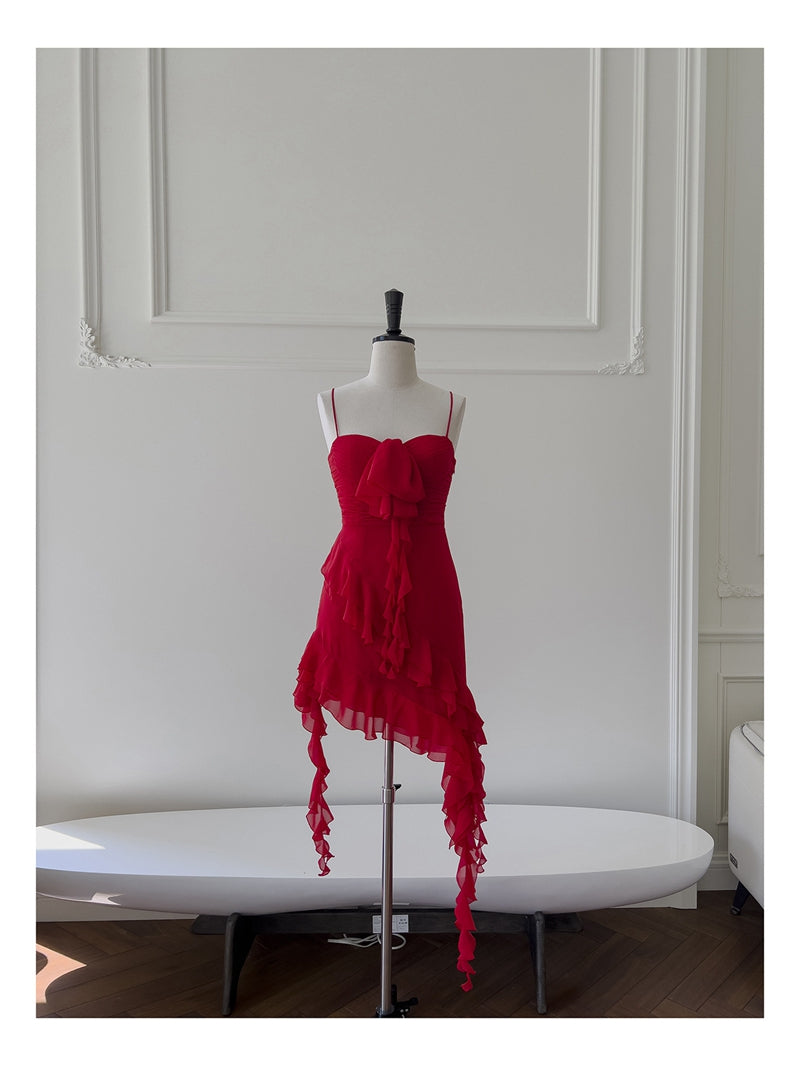 Vestidos cortos elegantes de Hoco, corte A, tirantes finos, rojos, para el regreso a casa de octavo grado, trajes de verano para la escuela secundaria DH77