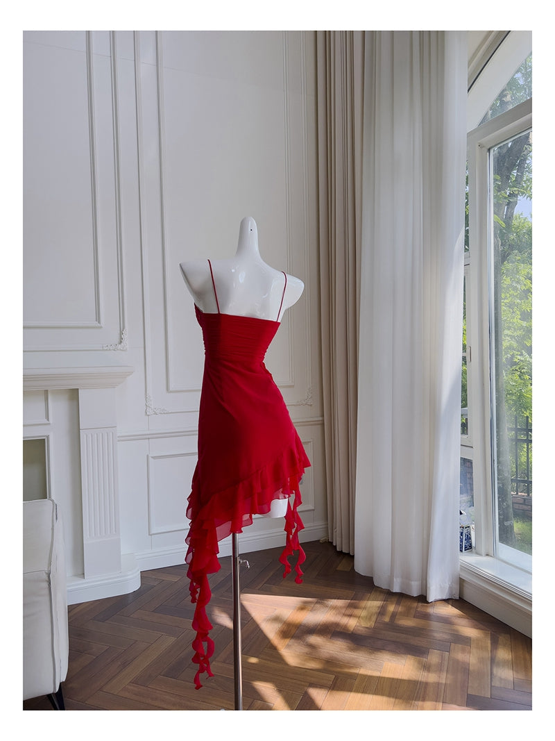Vestidos cortos elegantes de Hoco, corte A, tirantes finos, rojos, para el regreso a casa de octavo grado, trajes de verano para la escuela secundaria DH77