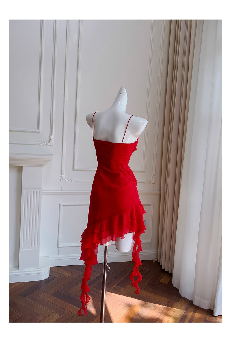 Vestidos cortos elegantes de Hoco, corte A, tirantes finos, rojos, para el regreso a casa de octavo grado, trajes de verano para la escuela secundaria DH77