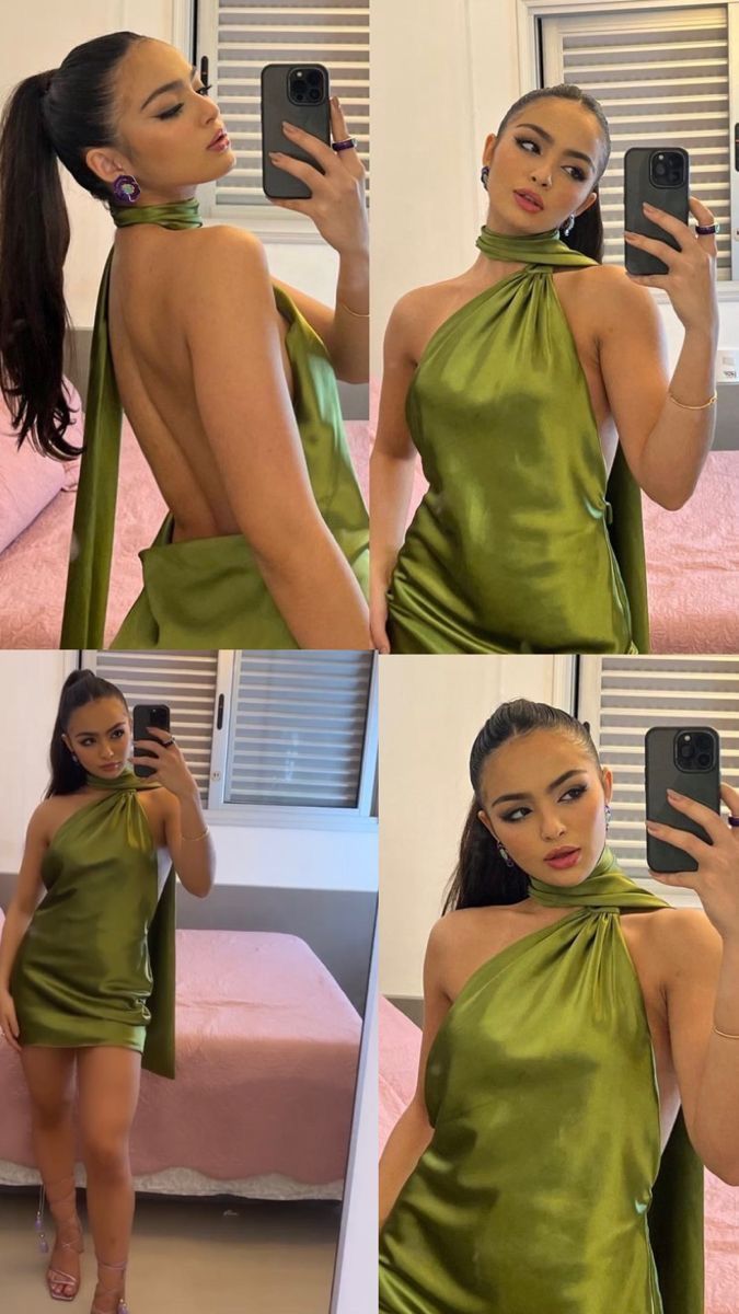 Vestido corto de satén verde oliva con un solo hombro, estilo formal para octavo grado, para verano, para escuela secundaria, para el regreso a casa, para 25 años, DH790