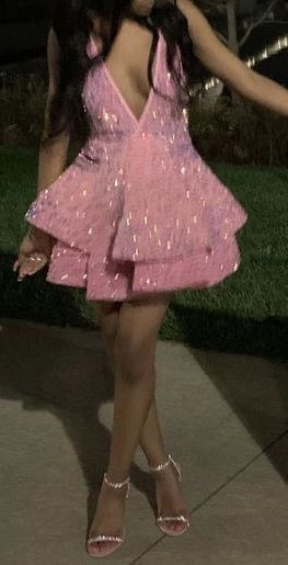 Hermoso vestido de fiesta con cuello halter y lentejuelas rosas, corto, formal, para octavo grado, vestido de verano para escuela secundaria, traje de fiesta DH820