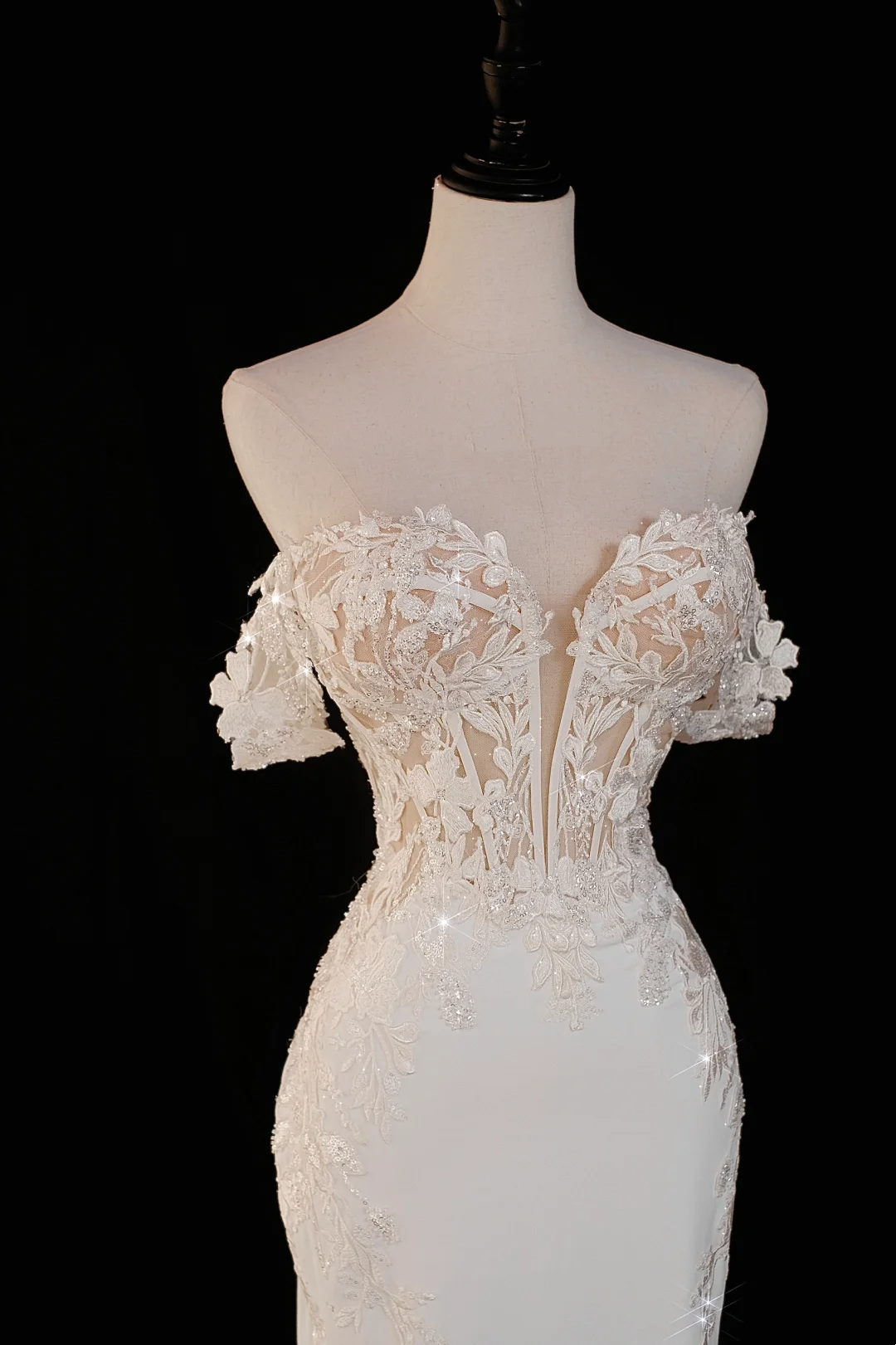 Vestido de novia atemporal de corte sirena con hombros descubiertos, satén, mangas cortas, elegante, DH885
