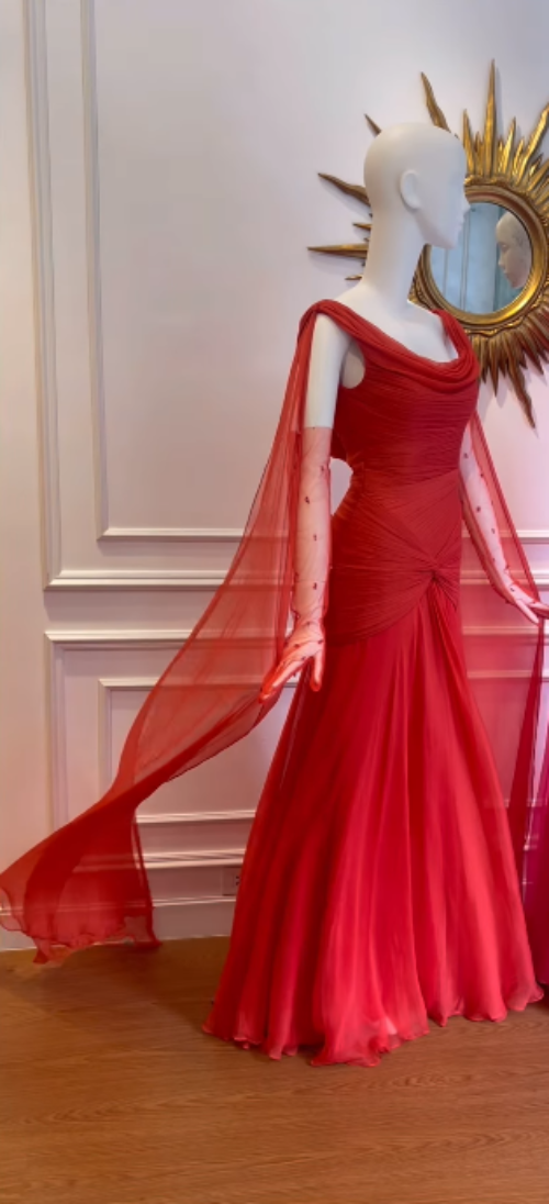 Elegante vestido de fiesta largo de gasa rosa con escote redondo y corte sirena, ideal para celebrar cumpleaños número 20 y cumpleaños número 18, DH904
