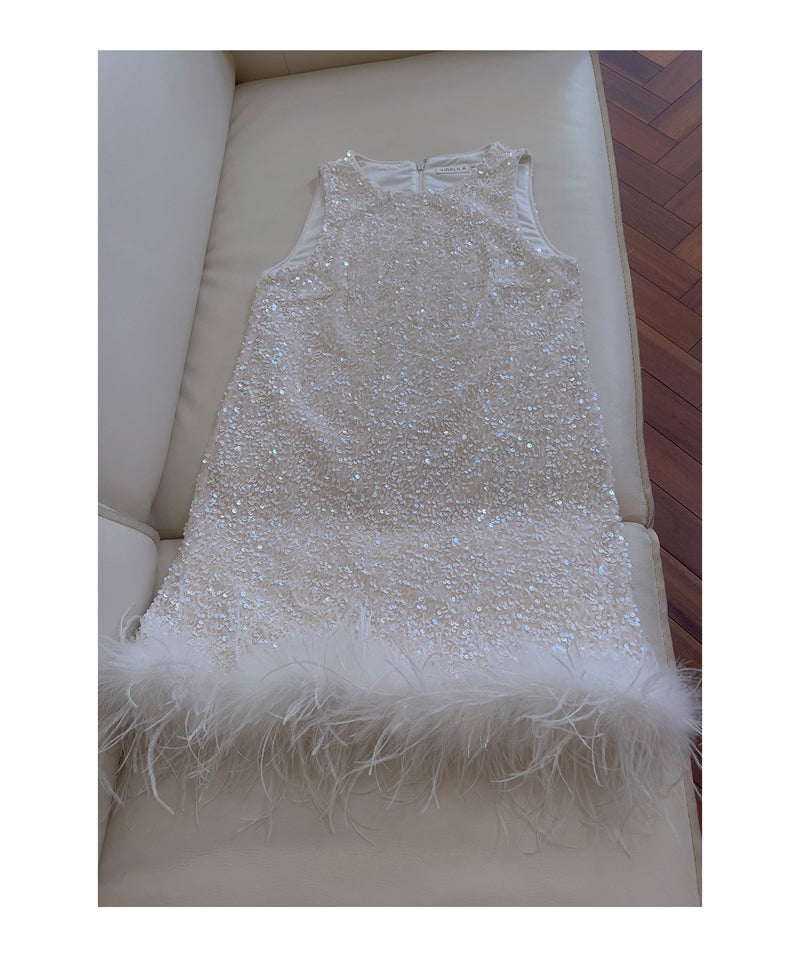 Bonitos vestidos de fiesta de verano para octavo grado, corte A, escote redondo, cortos, con lentejuelas blancas, estilo hoco, DH93