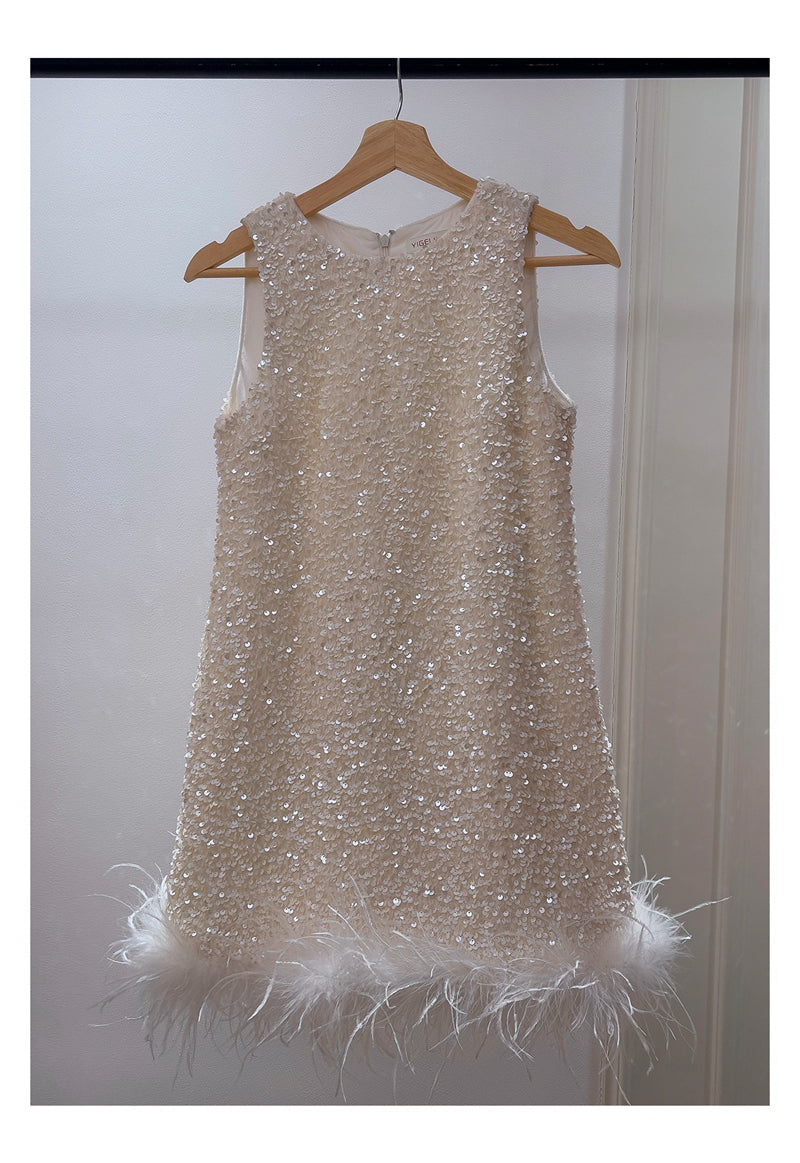 Bonitos vestidos de fiesta de verano para octavo grado, corte A, escote redondo, cortos, con lentejuelas blancas, estilo hoco, DH93