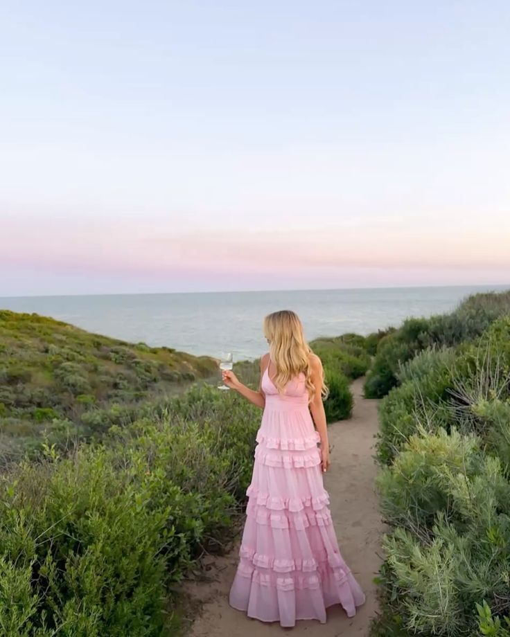 Elegante vestido de fiesta largo de gasa rosa con tirantes finos y corte en A, para verano, para 20 cumpleaños y 18 años, DH990