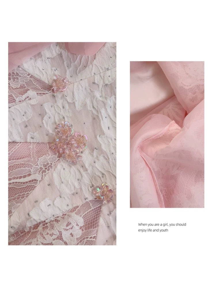 Lindos vestidos de fiesta formales de encaje rosa con escote cuadrado y corte A para octavo grado, vestido de verano para escuela secundaria, atuendos para fiesta de bienvenida DH99