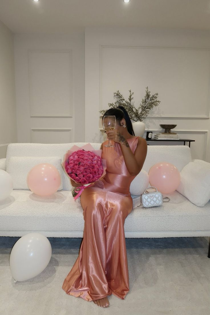 Vestido largo de satén rosa con escote en A, corte en A, para cumpleaños, graduación, verano, DP1070