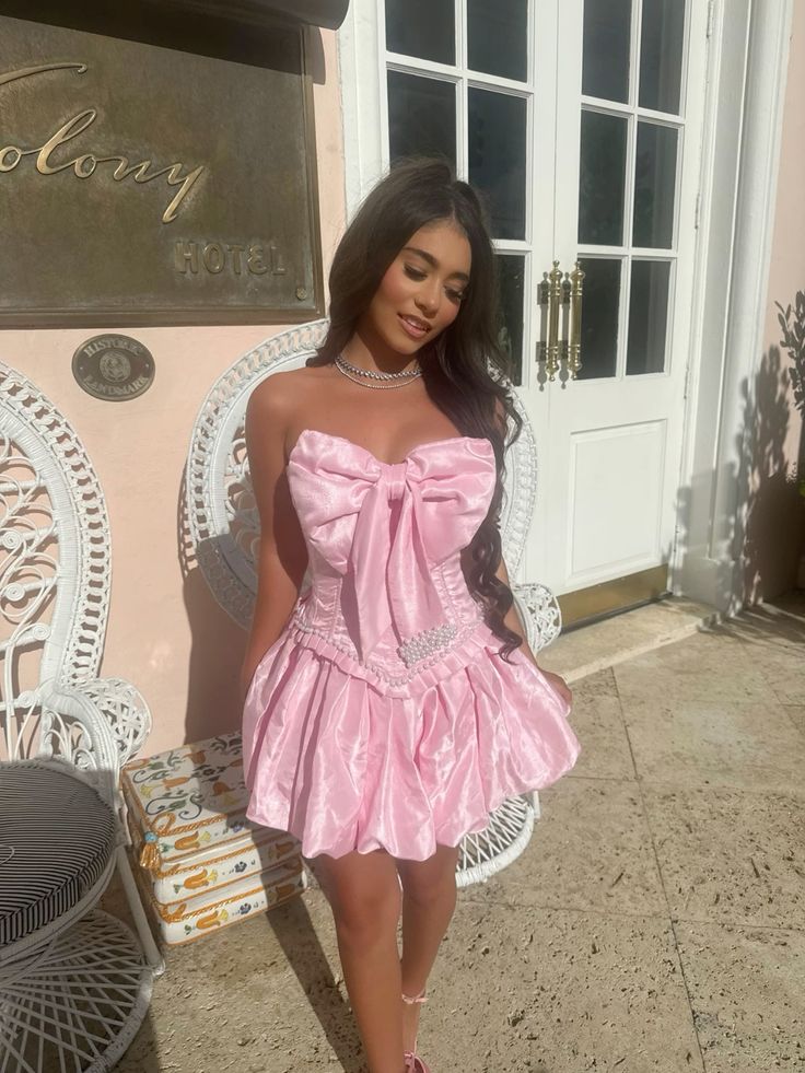Vestido corto de satén rosa con escote en forma de A y corte en A para cumpleaños de verano, estilo Hoco, para fiesta de 18 años, DP1096