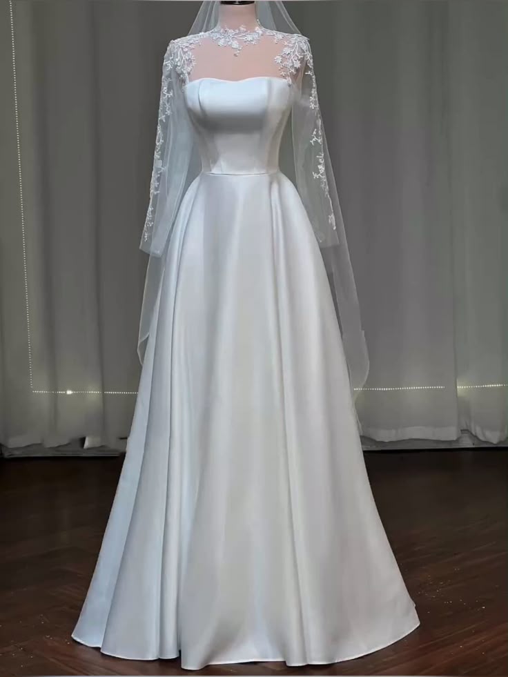 Vestido de novia clásico, vestido de gala, vestidos de novia de satén blanco, vestidos de novia minimalistas DP1341