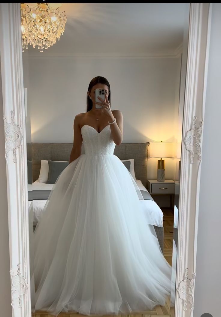 Vestido de novia clásico, vestido de baile, escote corazón, tul blanco, vestidos de novia minimalistas DP1344