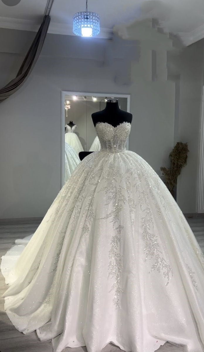 Vestido de novia clásico, vestido de baile, escote corazón, encaje, blanco, vestidos de novia minimalistas DP1366