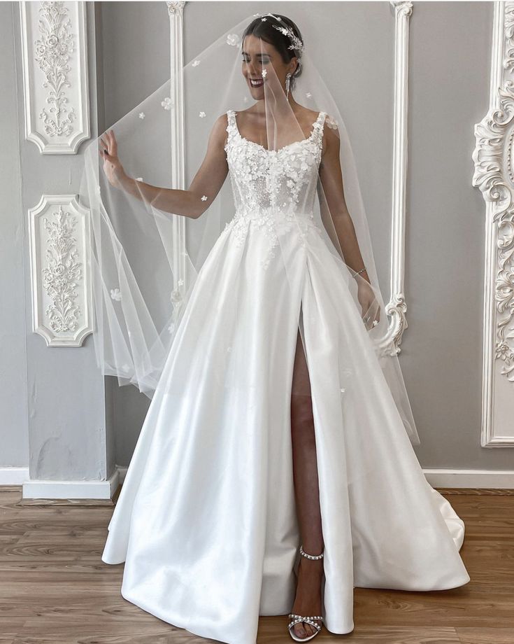 Vestido de novia clásico, vestido de baile, escote corazón, encaje, blanco, vestidos de novia minimalistas DP1371