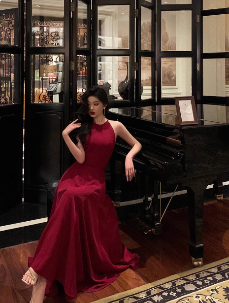 Elegante vestido rojo de corte A sin mangas para cumpleaños número 23, ideas para vestidos de cumpleaños para mujeres (DP1420)