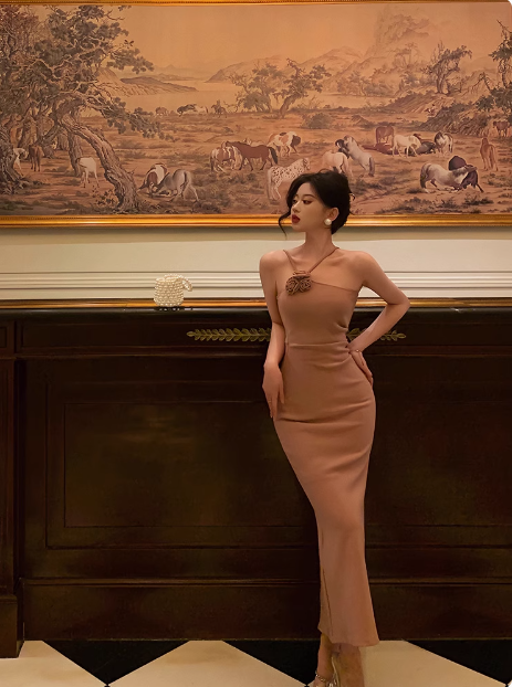 Elegante vestido rosa empolvado sin mangas para cumpleaños número 23. Ideas de vestidos de cumpleaños para mujeres (DP1433).