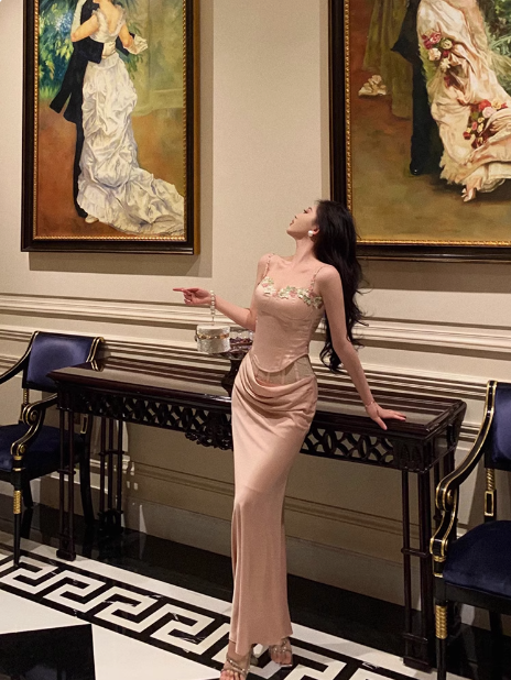 Elegante vestido de sirena de 2 piezas de satén rosa sin mangas para cumpleaños número 21, vestido de noche, atuendos de cumpleaños, ideas para vestidos de cumpleaños para mujeres DP1442