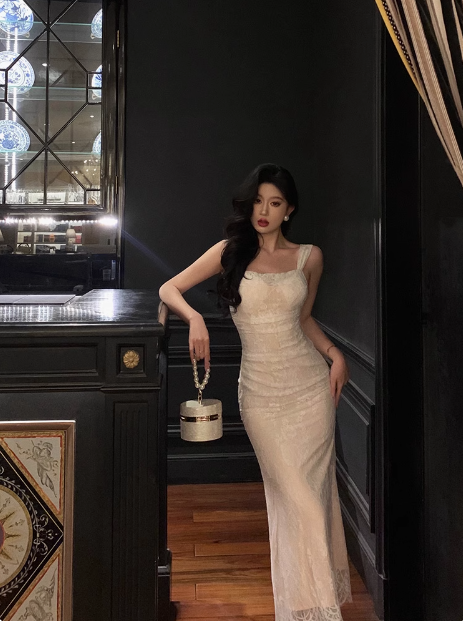 Elegante vestido de fiesta de sirena con encaje blanco y cuadrados para cumpleaños número 21. Ideas de vestidos de cumpleaños para mujeres (DP1446)