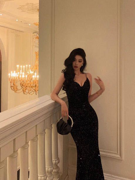 Elegant Mermaid Black Sequin 21st Birthday Dress Party Gown Birthday Outfits Birthday Dress Ideas For Women DP1449