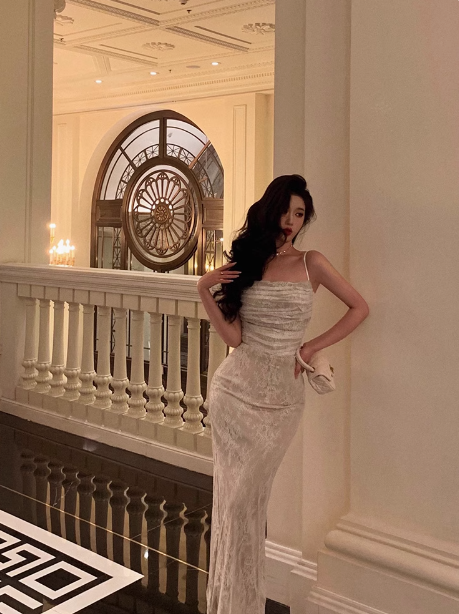 Vestido de fiesta de sirena con tirantes finos y encaje blanco para 21 cumpleaños, ideas para vestidos de cumpleaños para mujeres (DP1487)