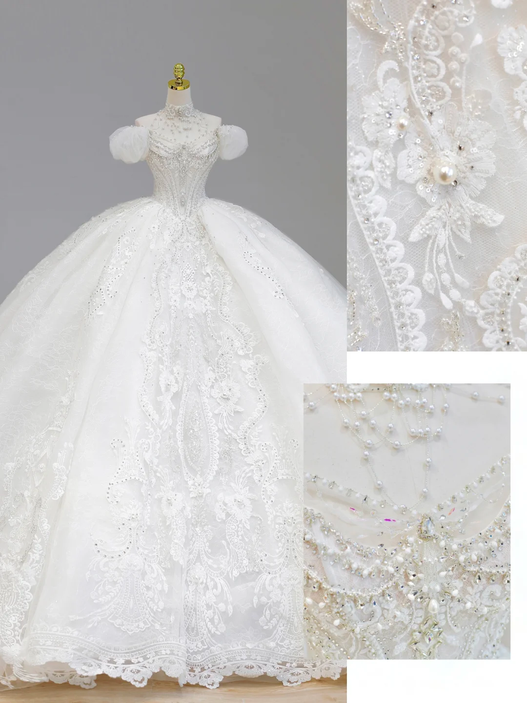 Vestido de novia de ensueño, vestido de fiesta con hombros descubiertos y lentejuelas blancas, vestidos de novia DP1583
