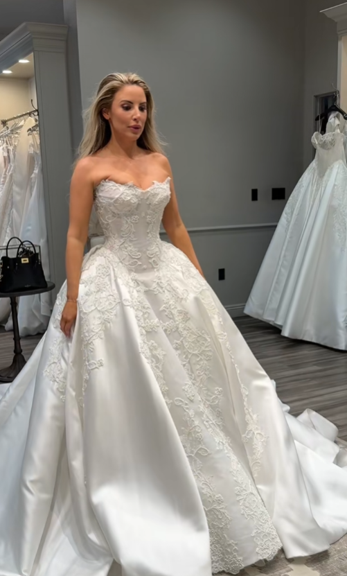 Vestido de novia clásico, vestido de fiesta, escote corazón, encaje, blanco, vestidos de novia minimalistas DP1590