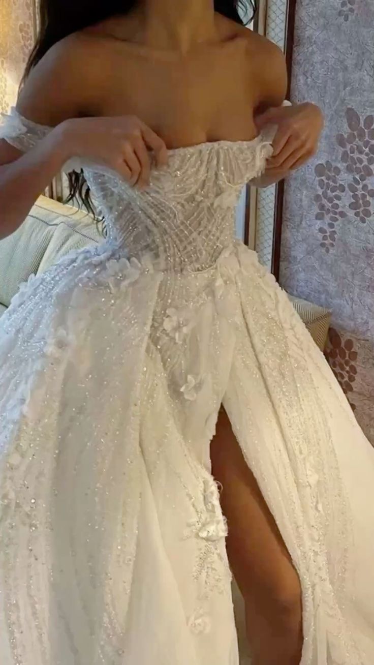 Vestido de novia rústico, de fiesta, con hombros descubiertos y encaje blanco, DP1591