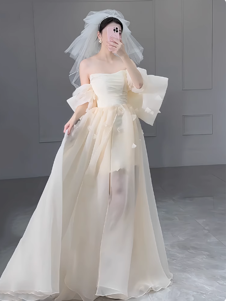 Vestido de novia romántico, vestido de fiesta, hombros descubiertos, vestidos de novia minimalistas DP1649
